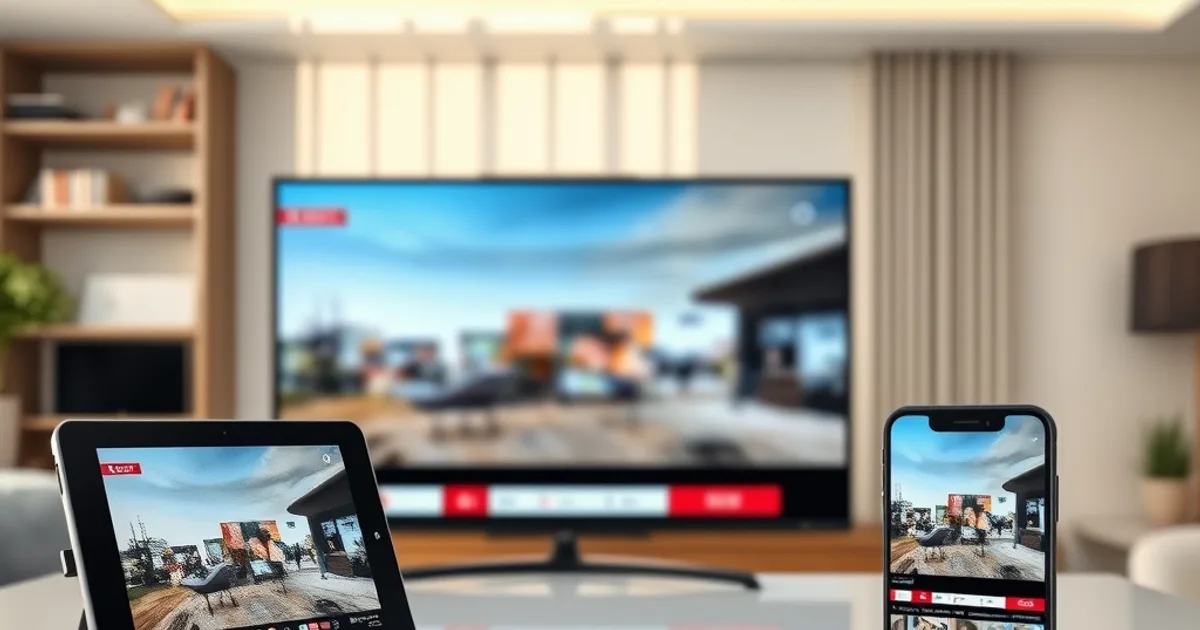 Mehrere Geräte wie Tablet, Smartphone und Fernseher zeigen gleichzeitig denselben 4K-Live-Stream